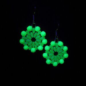 Uranium glass woven flower earrings